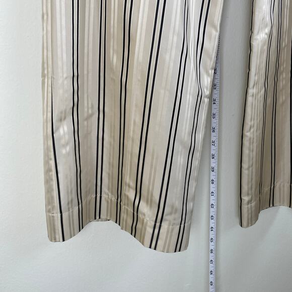 FRAME Silk Safari Pants Size 12 Cream Black Striped Jacquard Wide Leg Career - Picture 9 of 16
